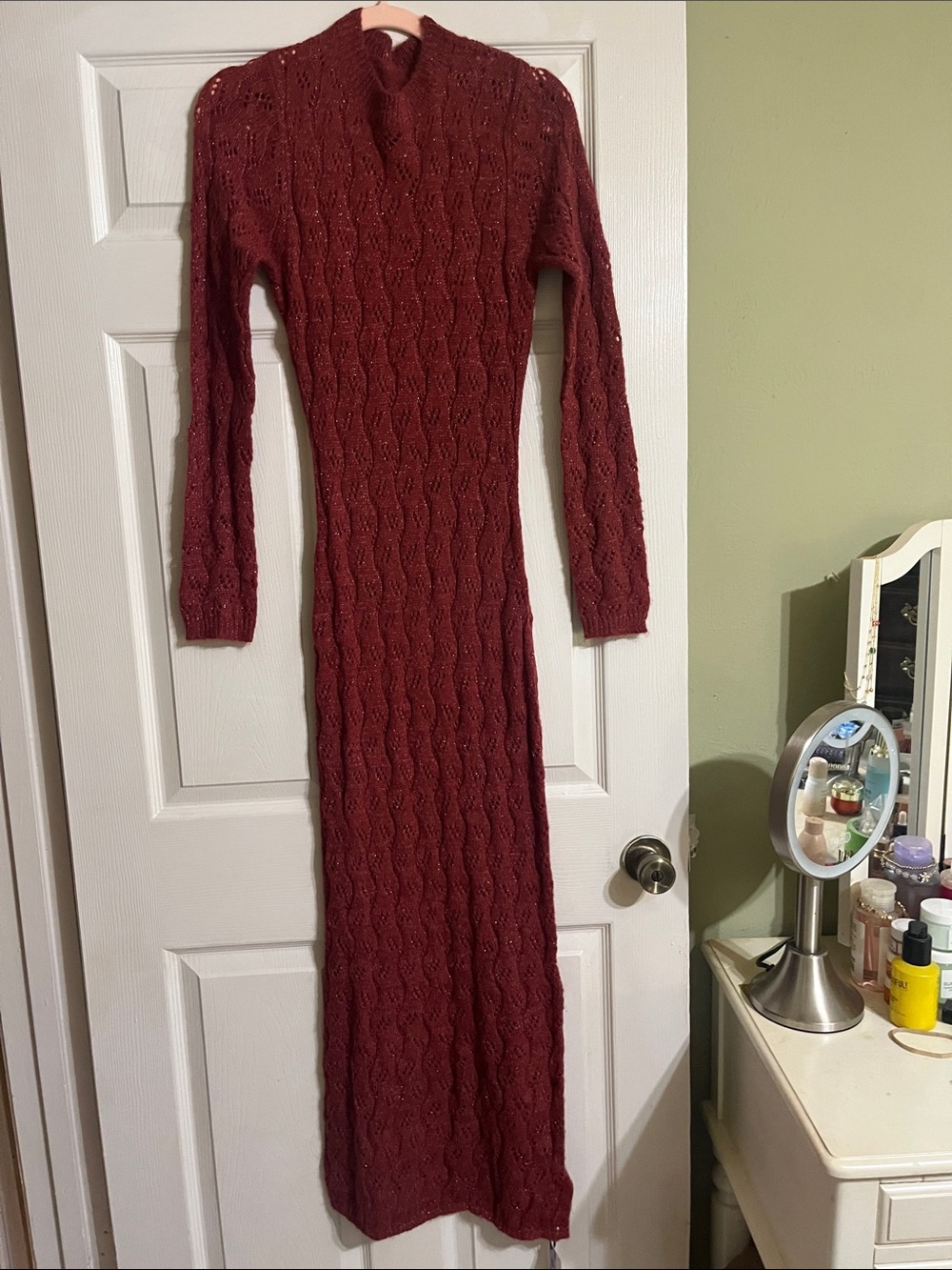 Cider Burgundy Cable Knit Maxi Dress